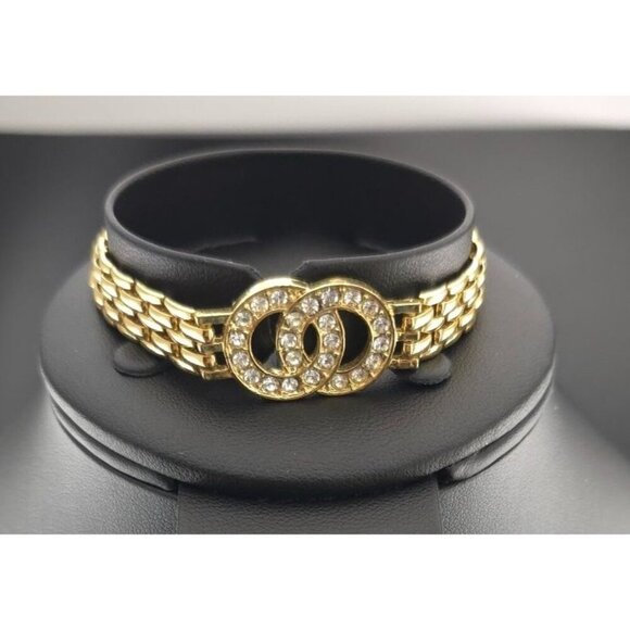 BMNY 14k GP Link Bracelet With Rhinestone Double-Loop Design - Picture 1 of 7